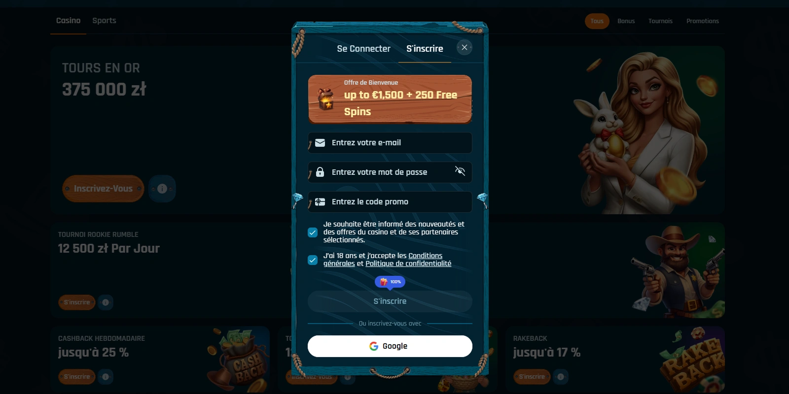 Inscription RingoSpin avec bonus bienvenue 1500€ et 250 spins gratuits